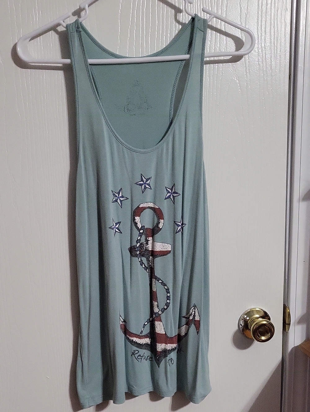 Shirt-Seafoam Anchor Graphic Tank Top #3186